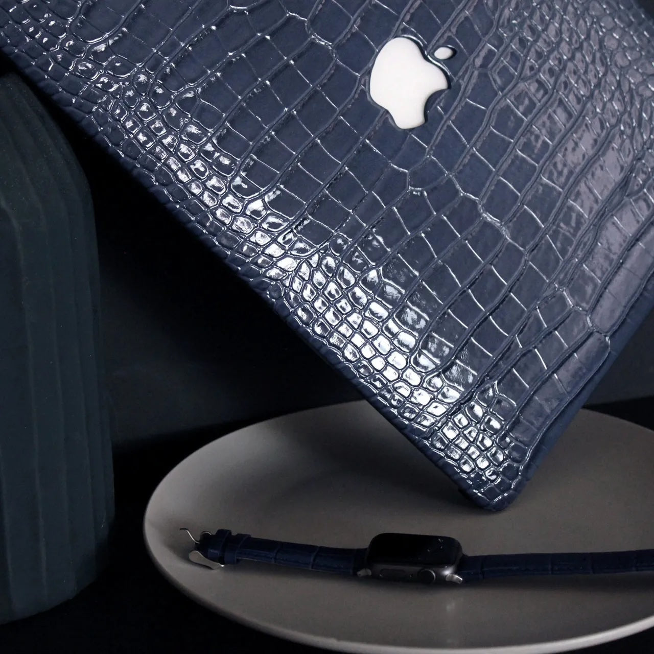 Salvia Blue Crocodile Leather Macbook Case