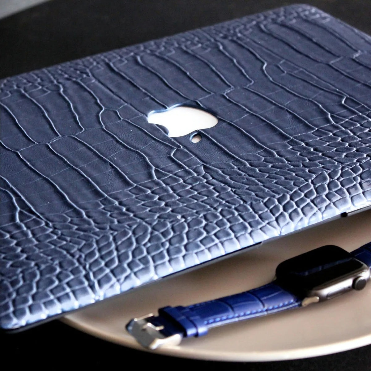 Salvia Blue Crocodile Leather Macbook Case