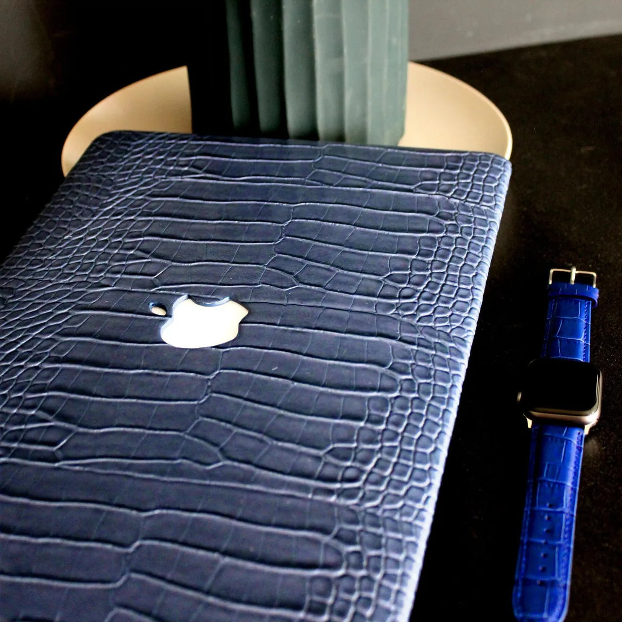 Salvia Blue Crocodile Leather Macbook Case