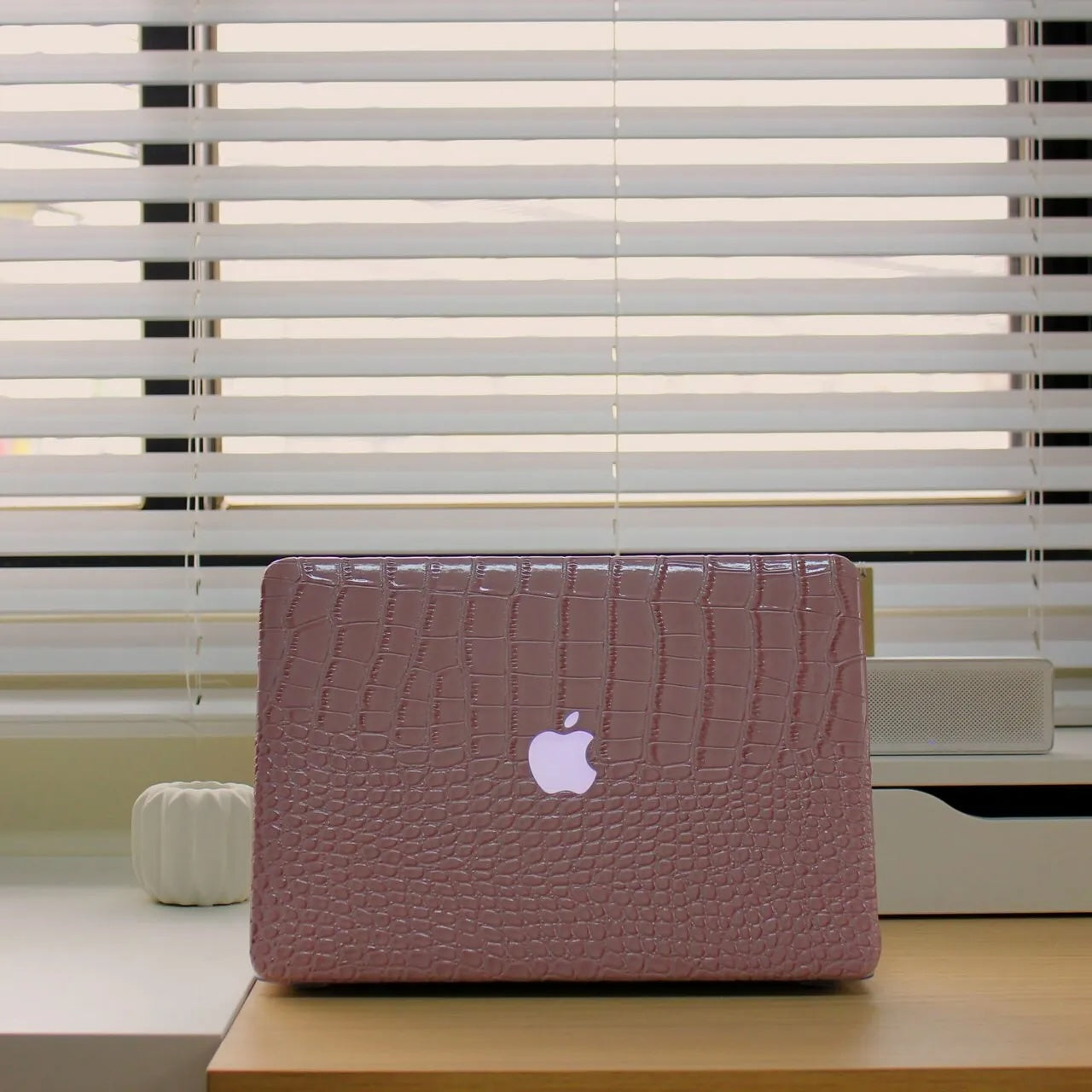 Pink Crocodile Leather Macbook Case