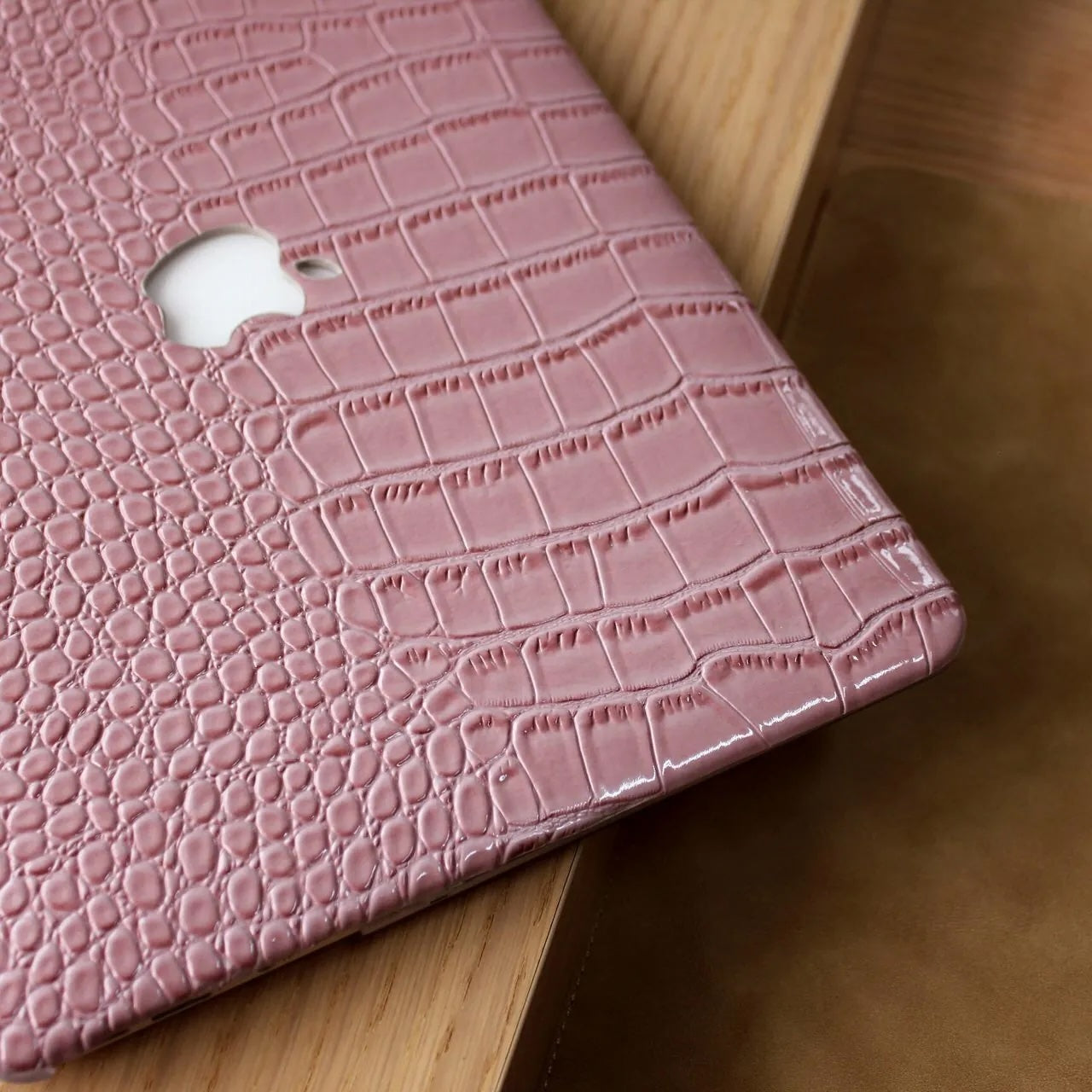 Pink Crocodile Leather Macbook Case