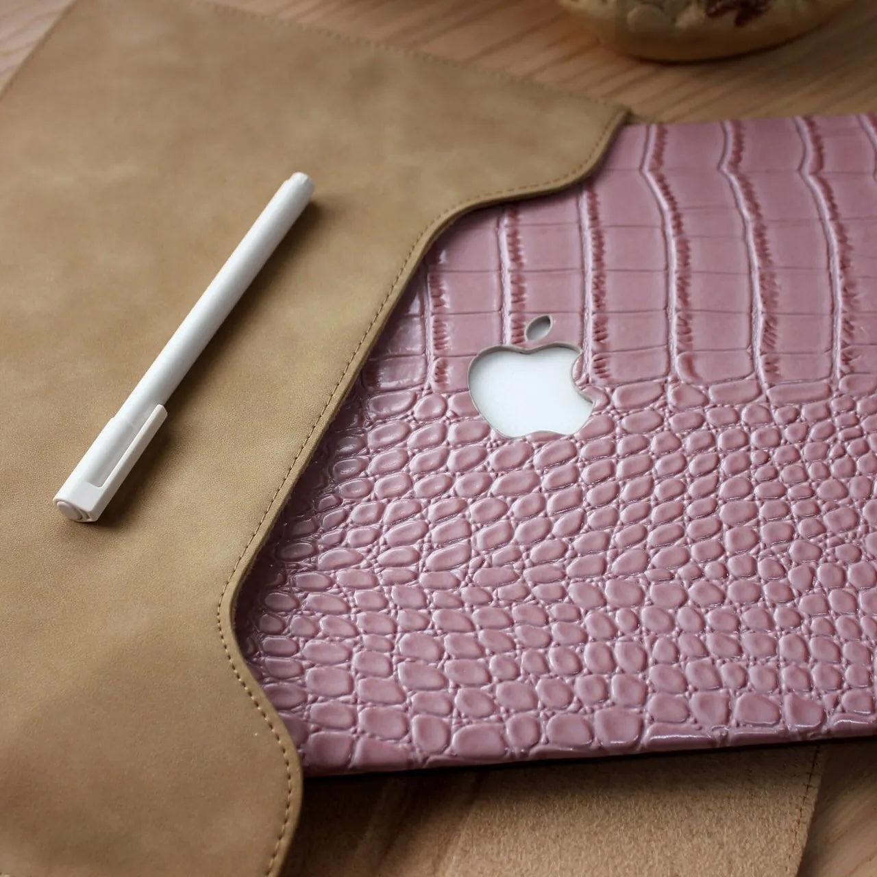 Pink Crocodile Leather Macbook Case