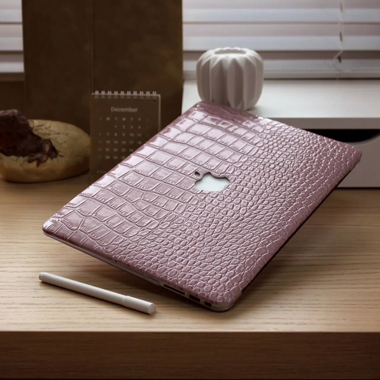 Pink Crocodile Leather Macbook Case