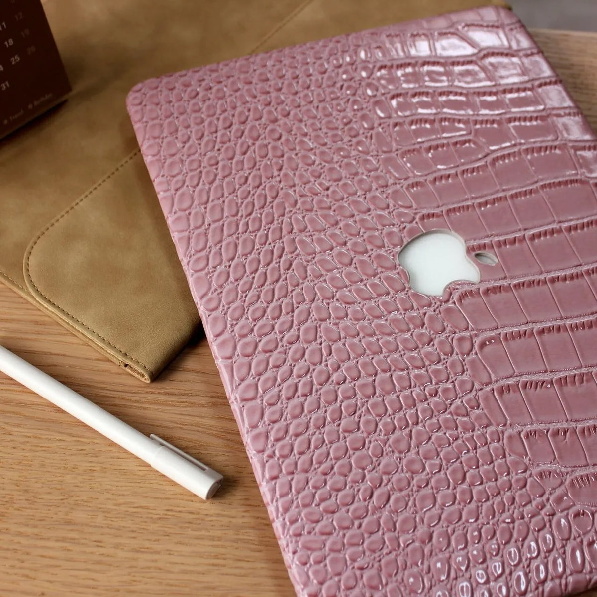 Pink Crocodile Leather Macbook Case