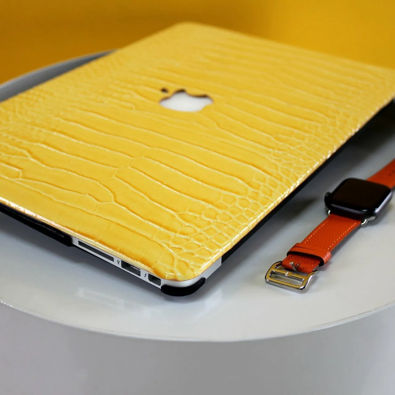 Yellow Crocodile Leather Macbook Case