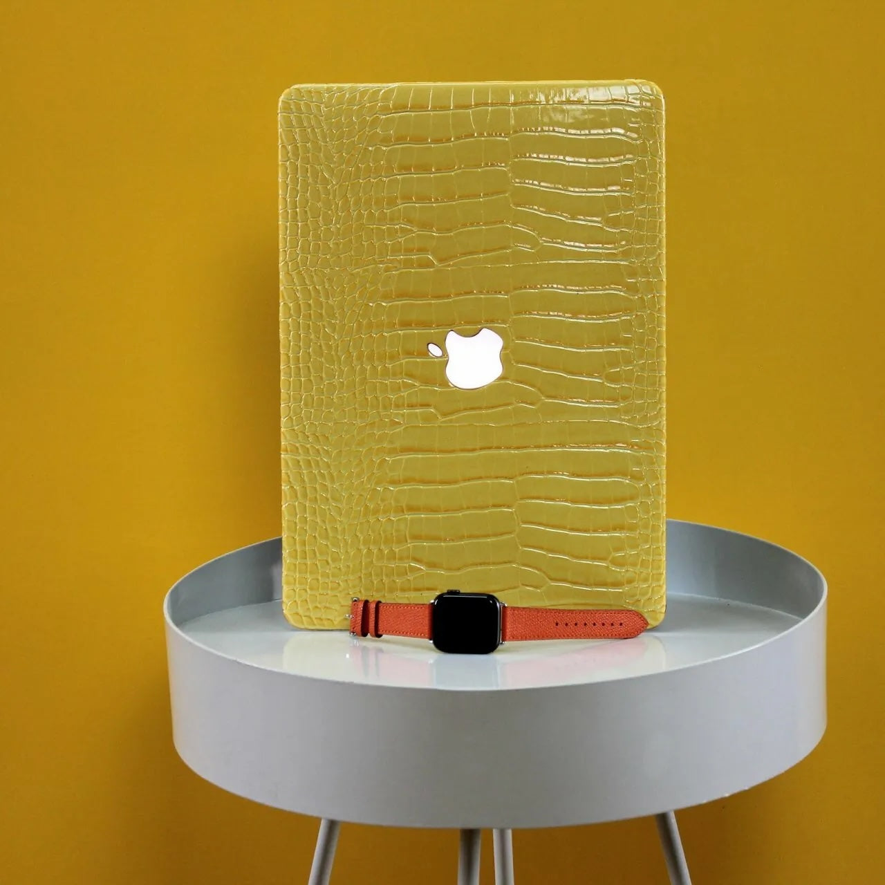 Yellow Crocodile Leather Macbook Case