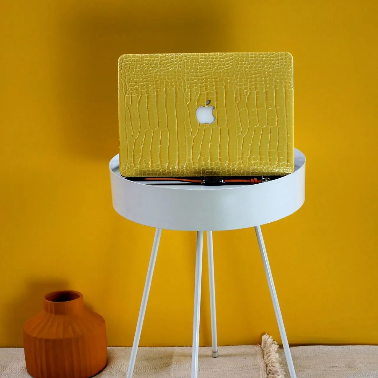 Yellow Crocodile Leather Macbook Case