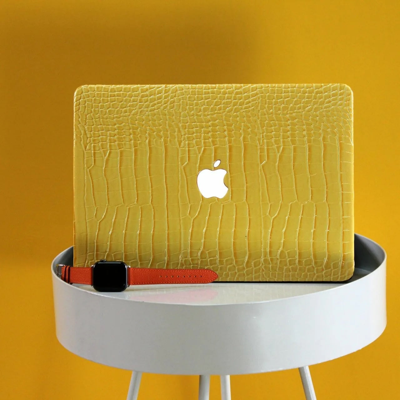 Yellow Crocodile Leather Macbook Case