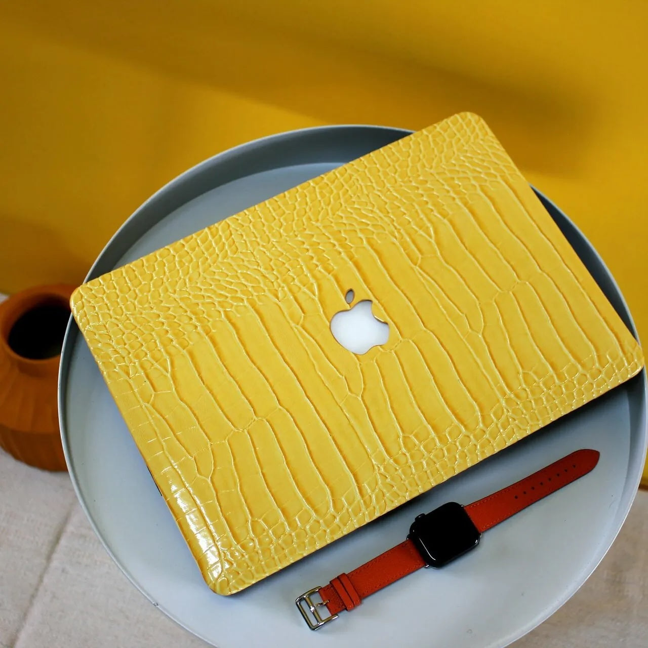 Yellow Crocodile Leather Macbook Case