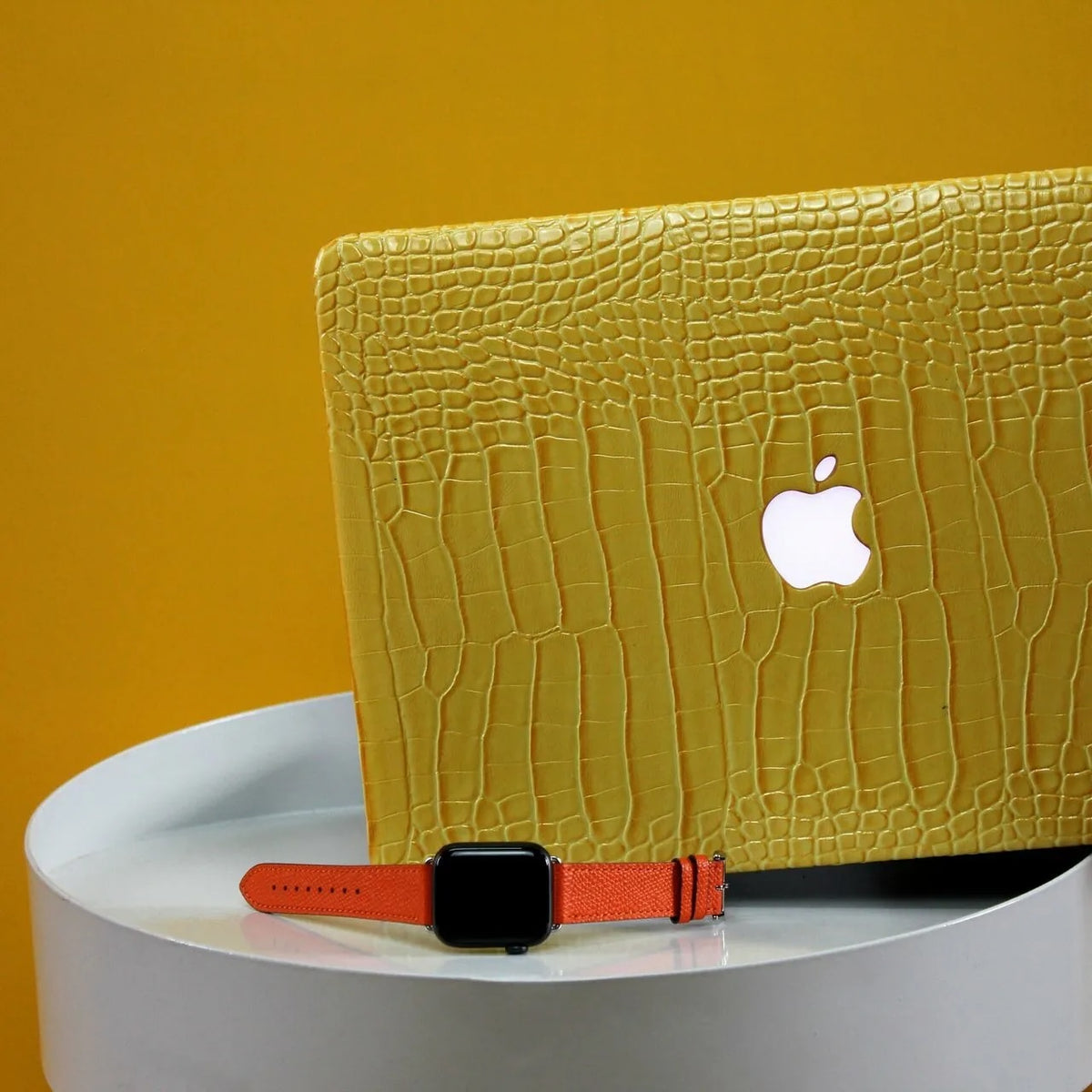 Yellow Crocodile Leather Macbook Case