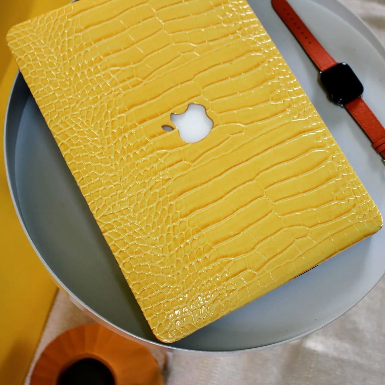 Yellow Crocodile Leather Macbook Case