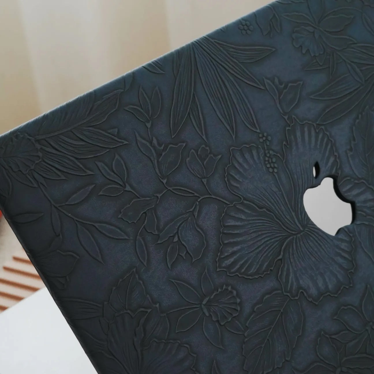 Salvia Blue Embossed Floral Leather Macbook Case