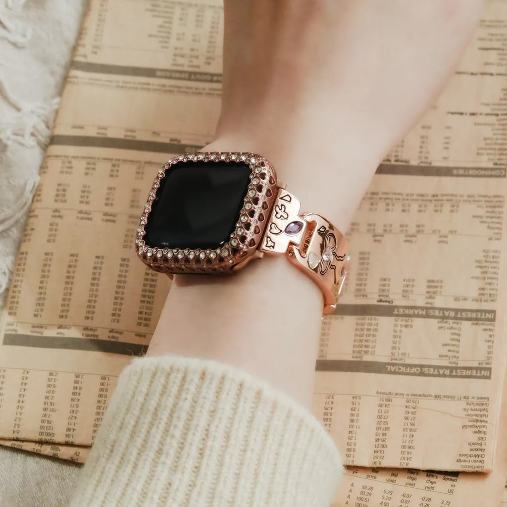 Cute engraved, high-quality metal inlaid with diamonds Apple Watch strap