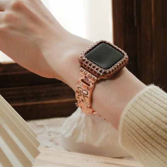 Cute engraved, high-quality metal inlaid with diamonds Apple Watch strap