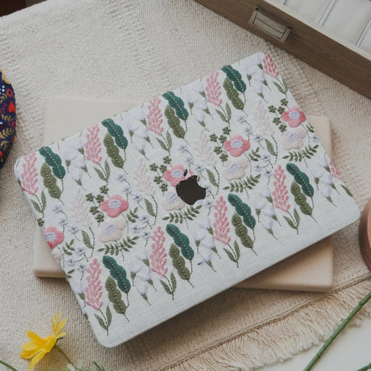 White Sage Embroidered Leather Macbook Case
