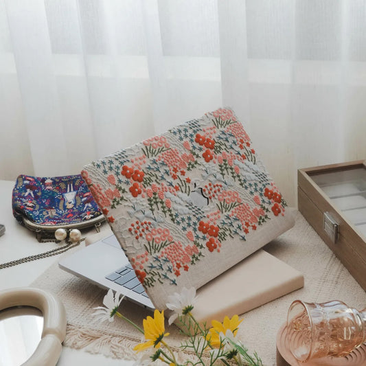 Ivory Garden Embroidered Leather Macbook Case