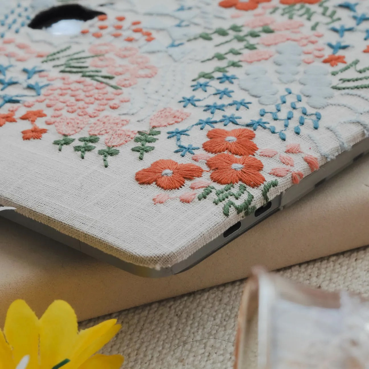 Ivory Garden Embroidered Leather Macbook Case