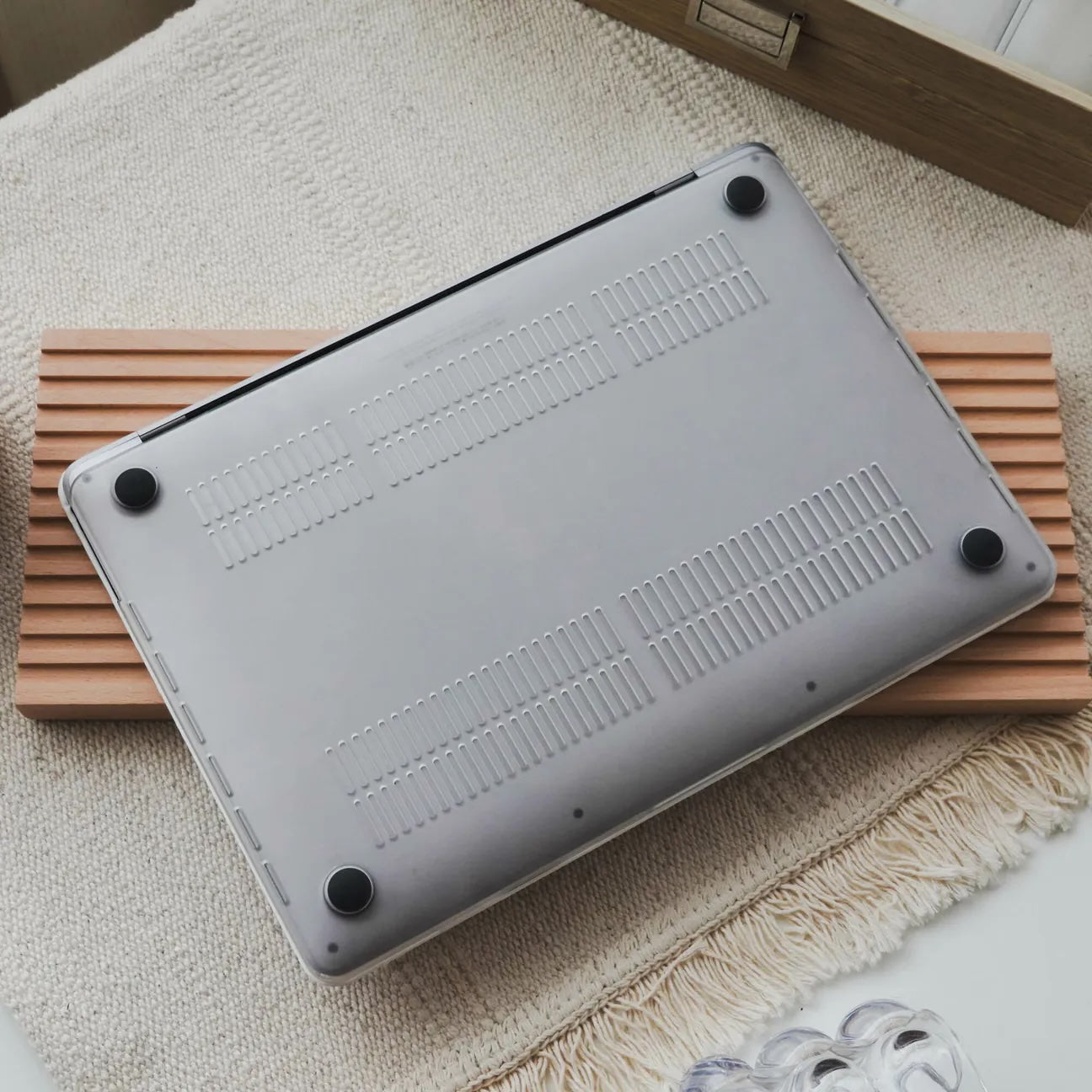 White Embossed Floral Leather Macbook Case