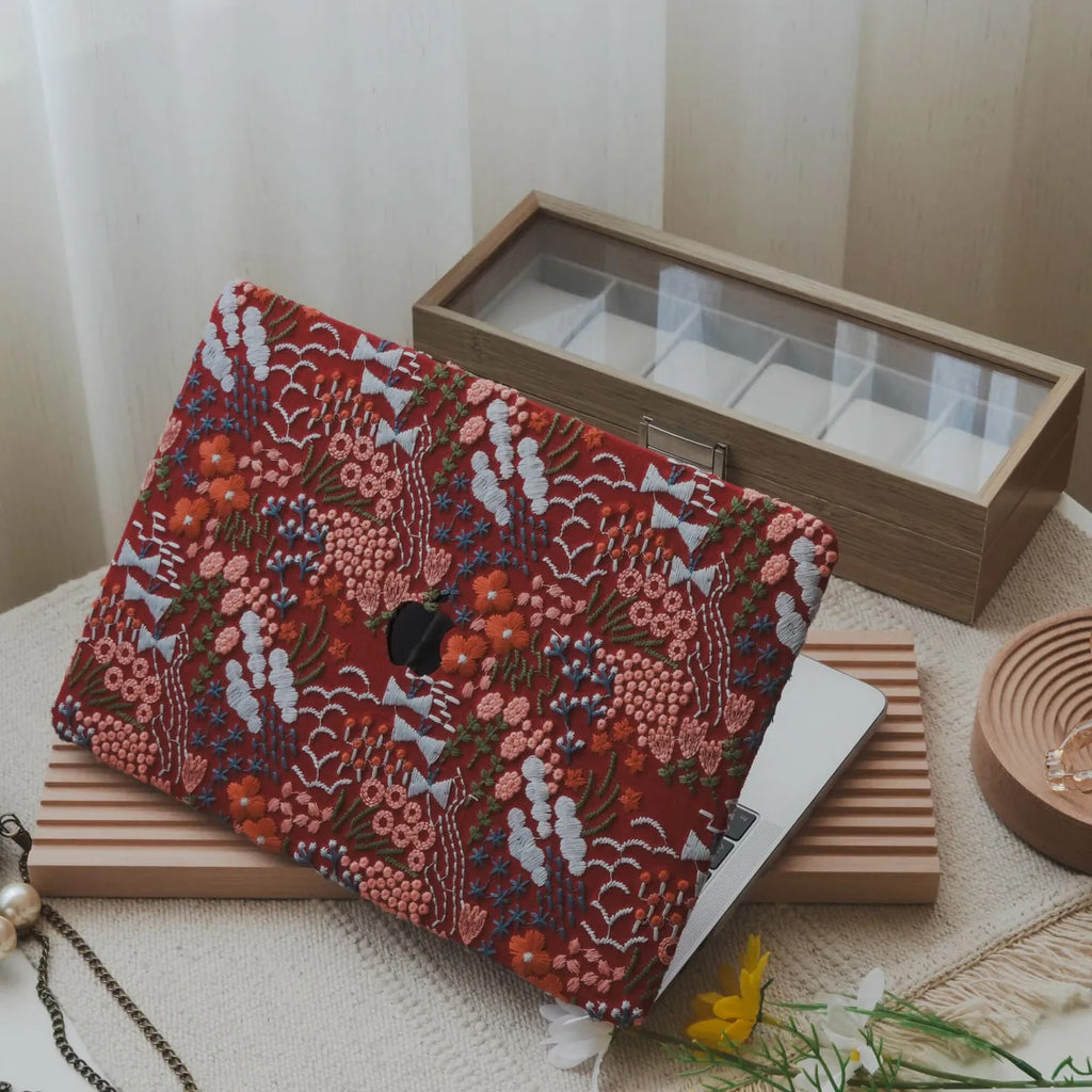 Bloom Embroidered Leather Macbook Case