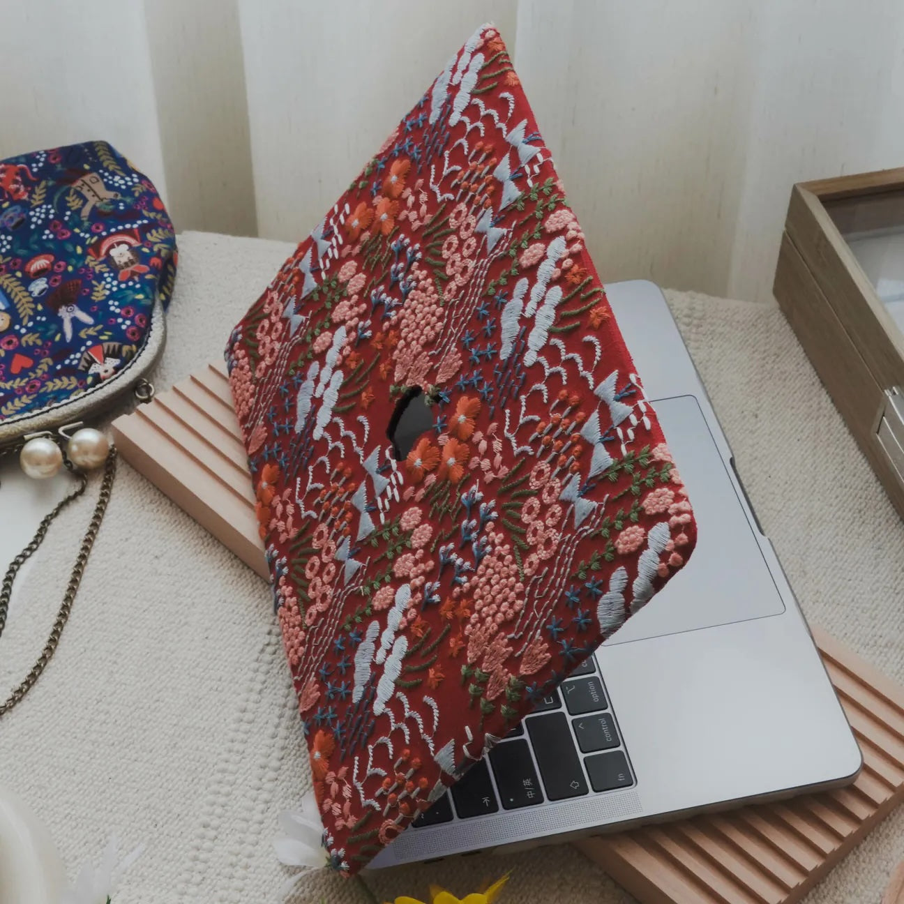 Bloom Embroidered Leather Macbook Case