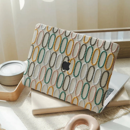 Color Circle Embroidered Leather Macbook Case
