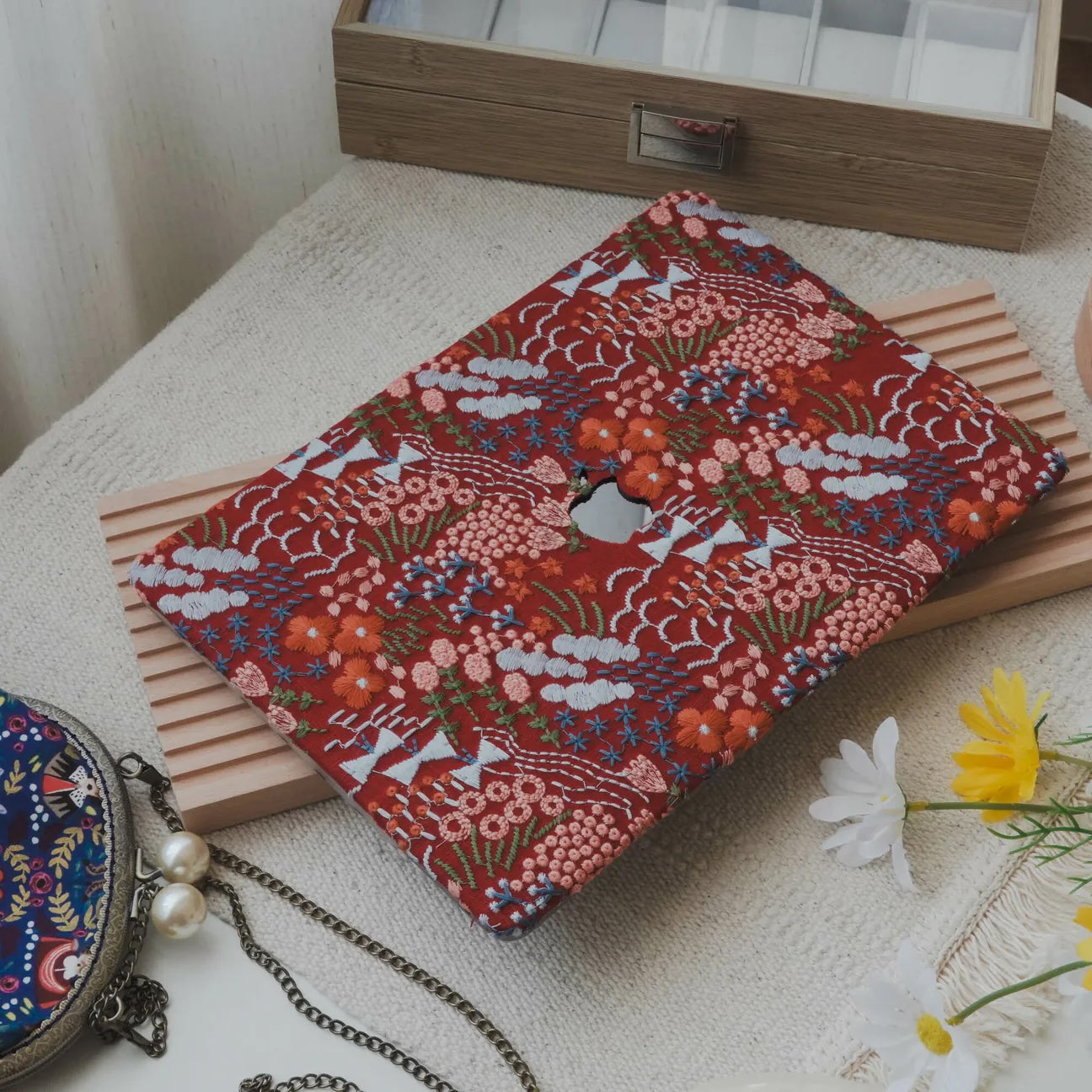 Bloom Embroidered Leather Macbook Case