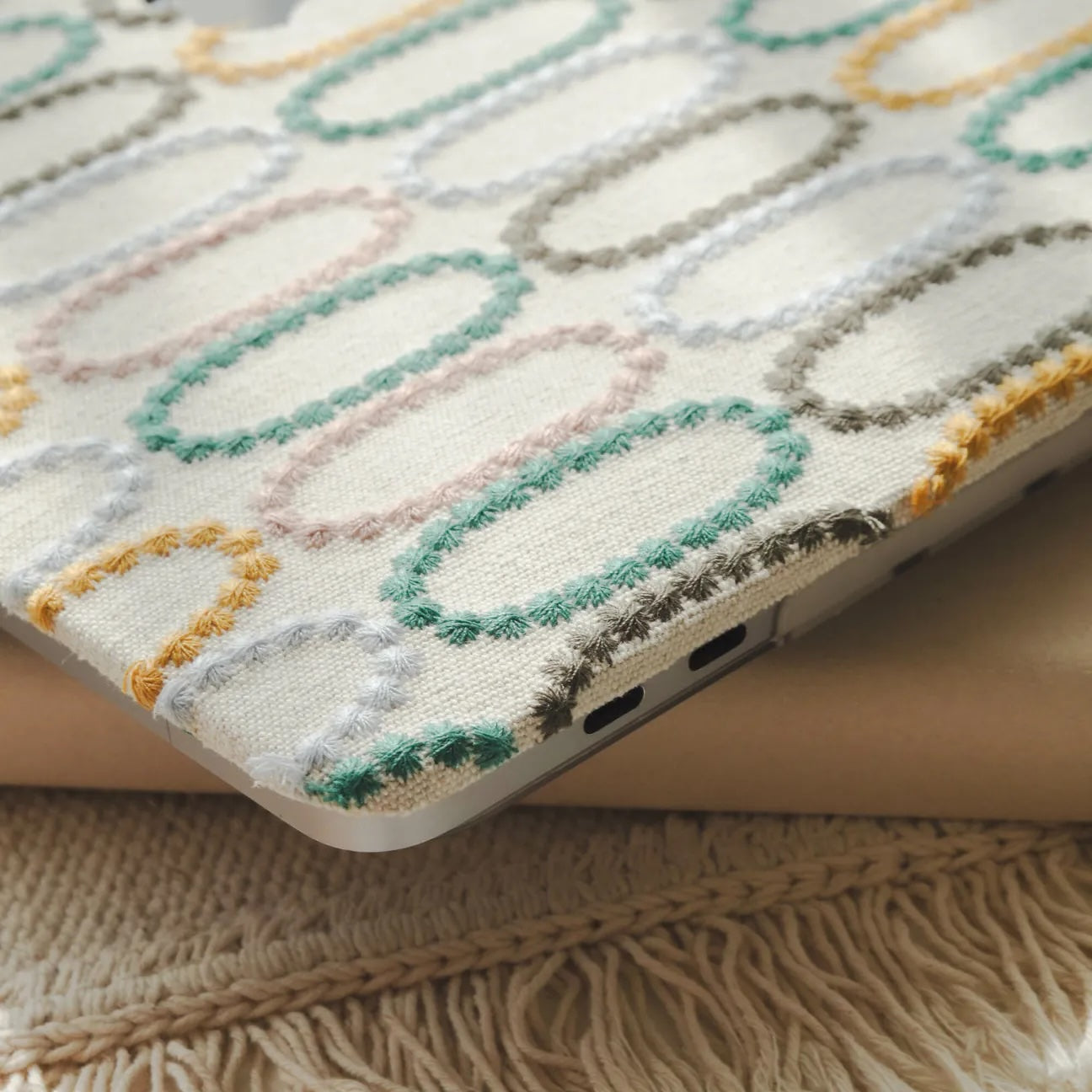Color Circle Embroidered Leather Macbook Case