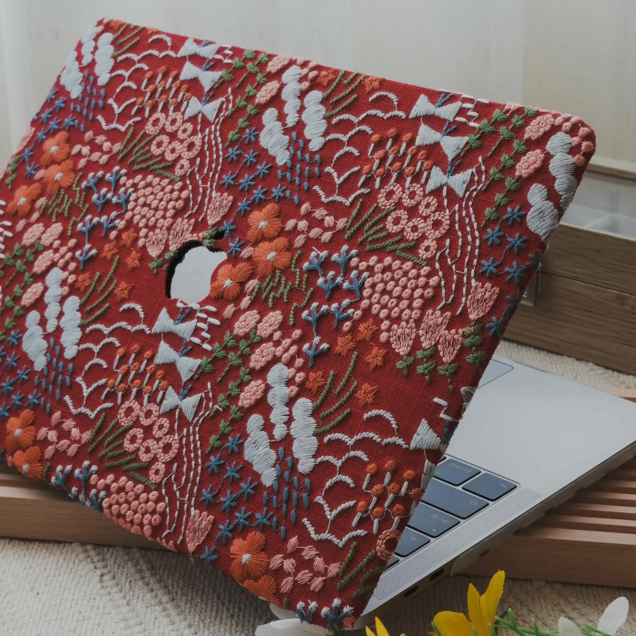Bloom Embroidered Leather Macbook Case