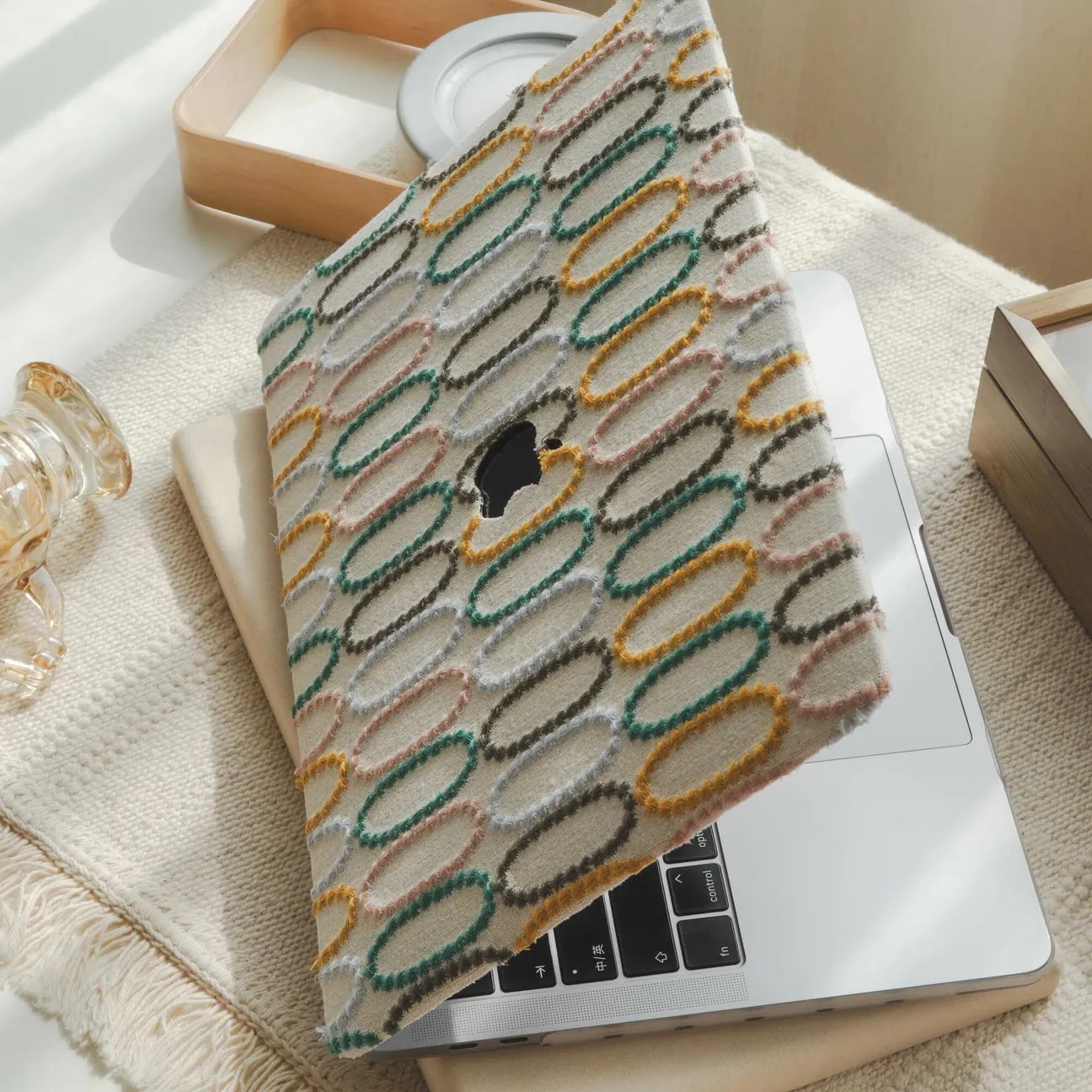 Color Circle Embroidered Leather Macbook Case