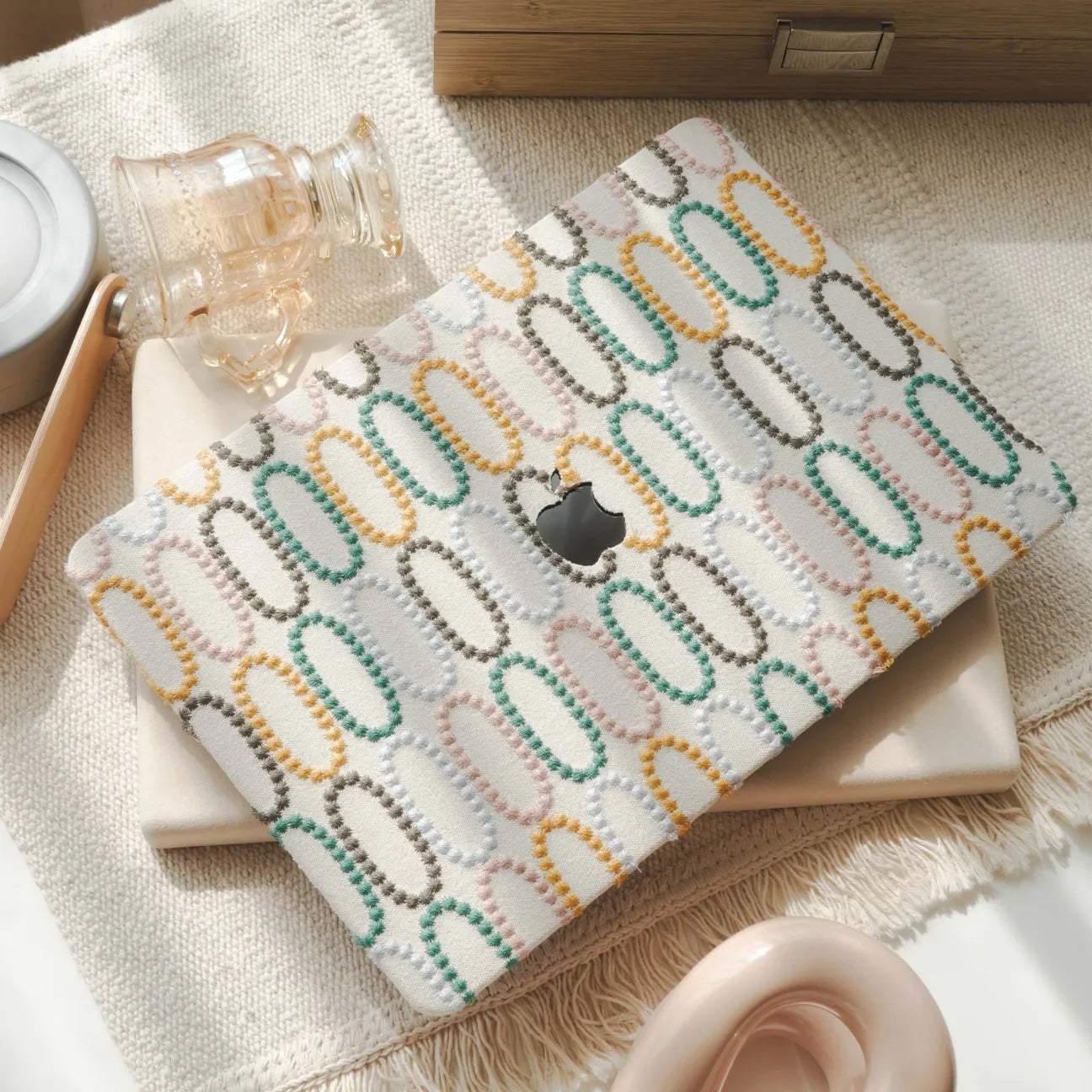 Color Circle Embroidered Leather Macbook Case