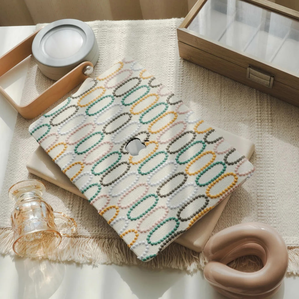 Color Circle Embroidered Leather Macbook Case