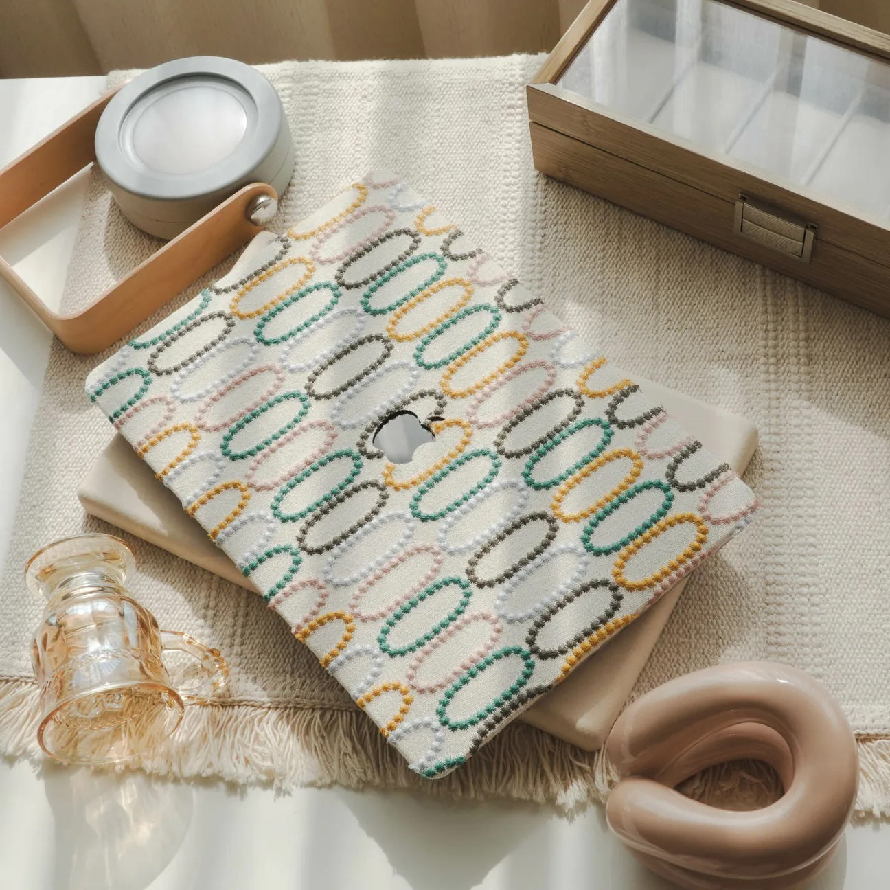 Color Circle Embroidered Leather Macbook Case