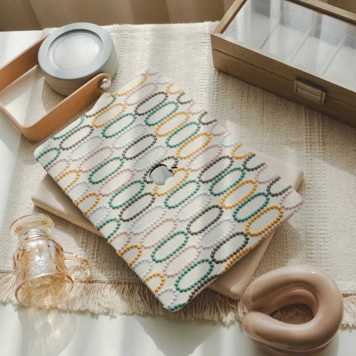 Color Circle Embroidered Leather Macbook Case