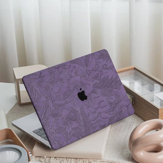 Cool Purple Embossed Floral Leather Macbook Case