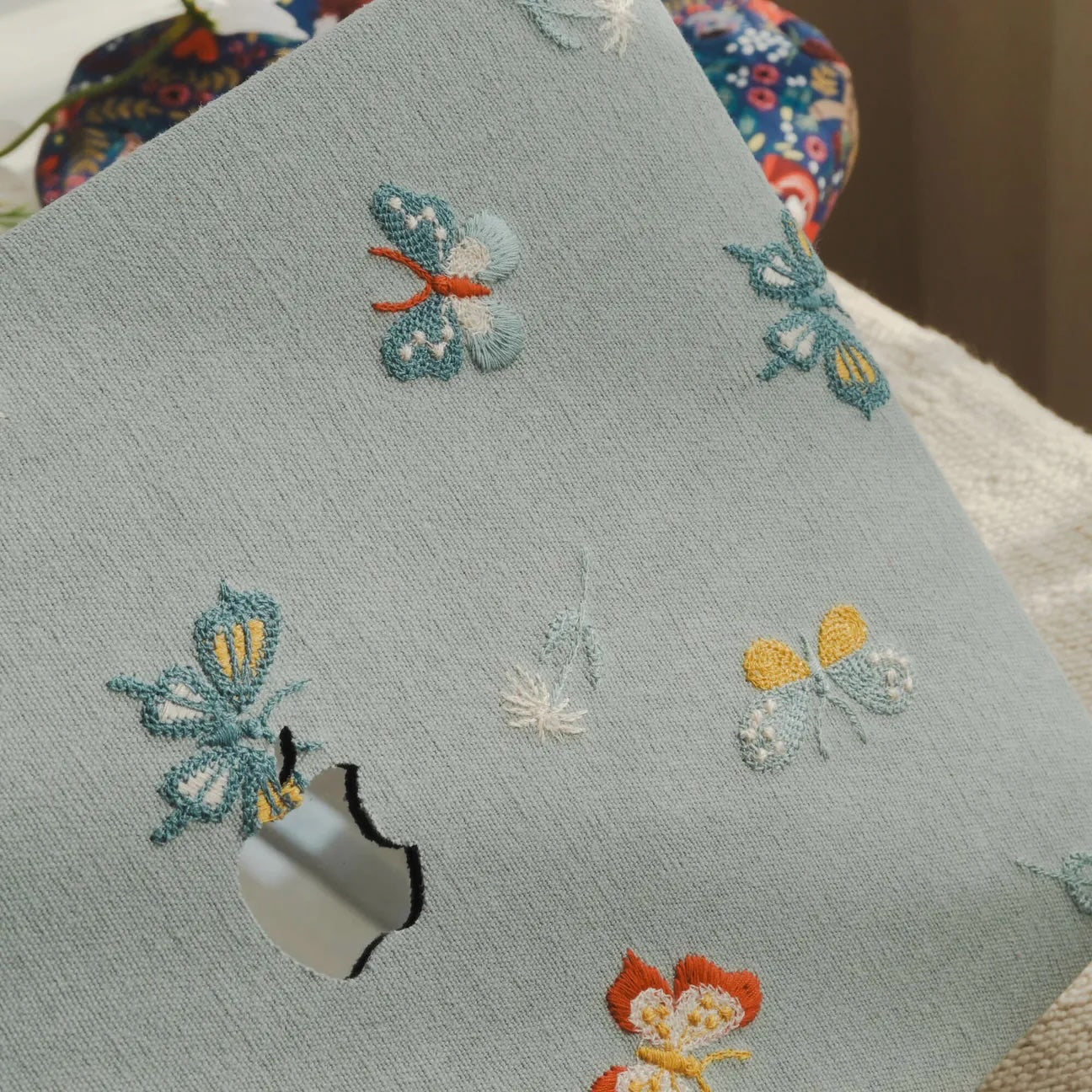 Blue Butterfly Embroidered Leather Macbook Case