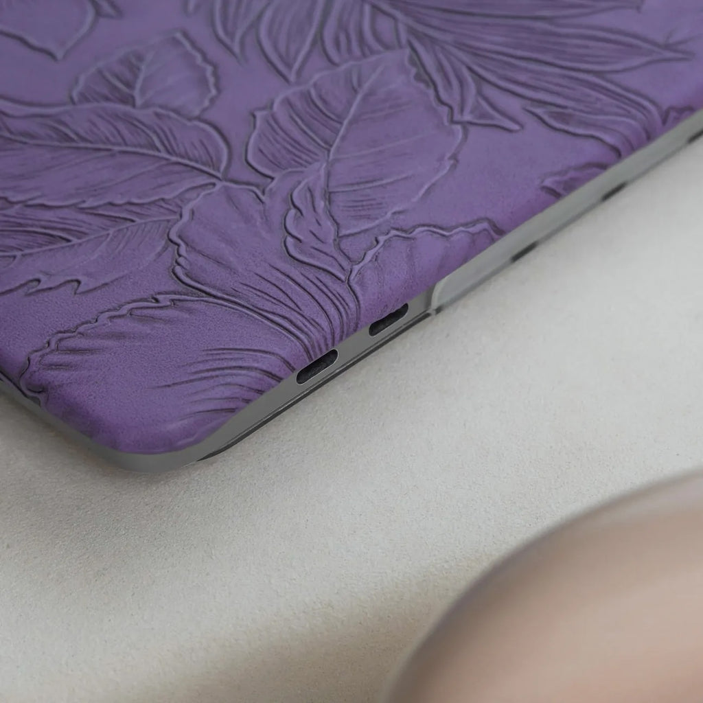 Cool Purple Embossed Floral Leather Macbook Case
