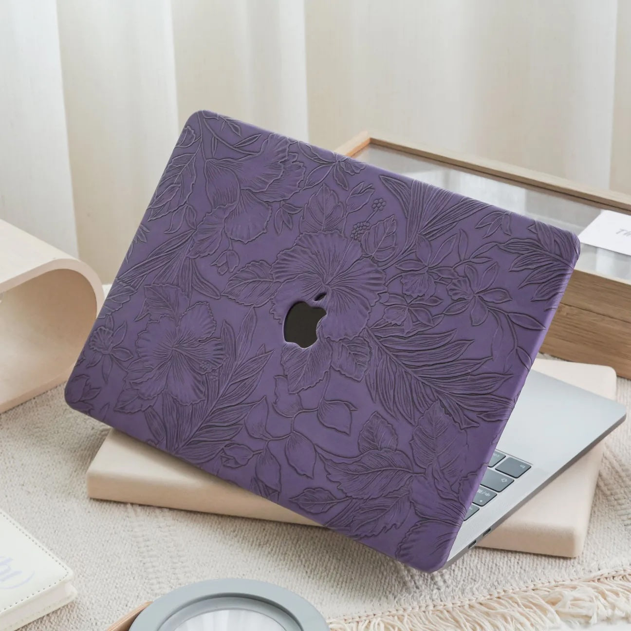Cool Purple Embossed Floral Leather Macbook Case