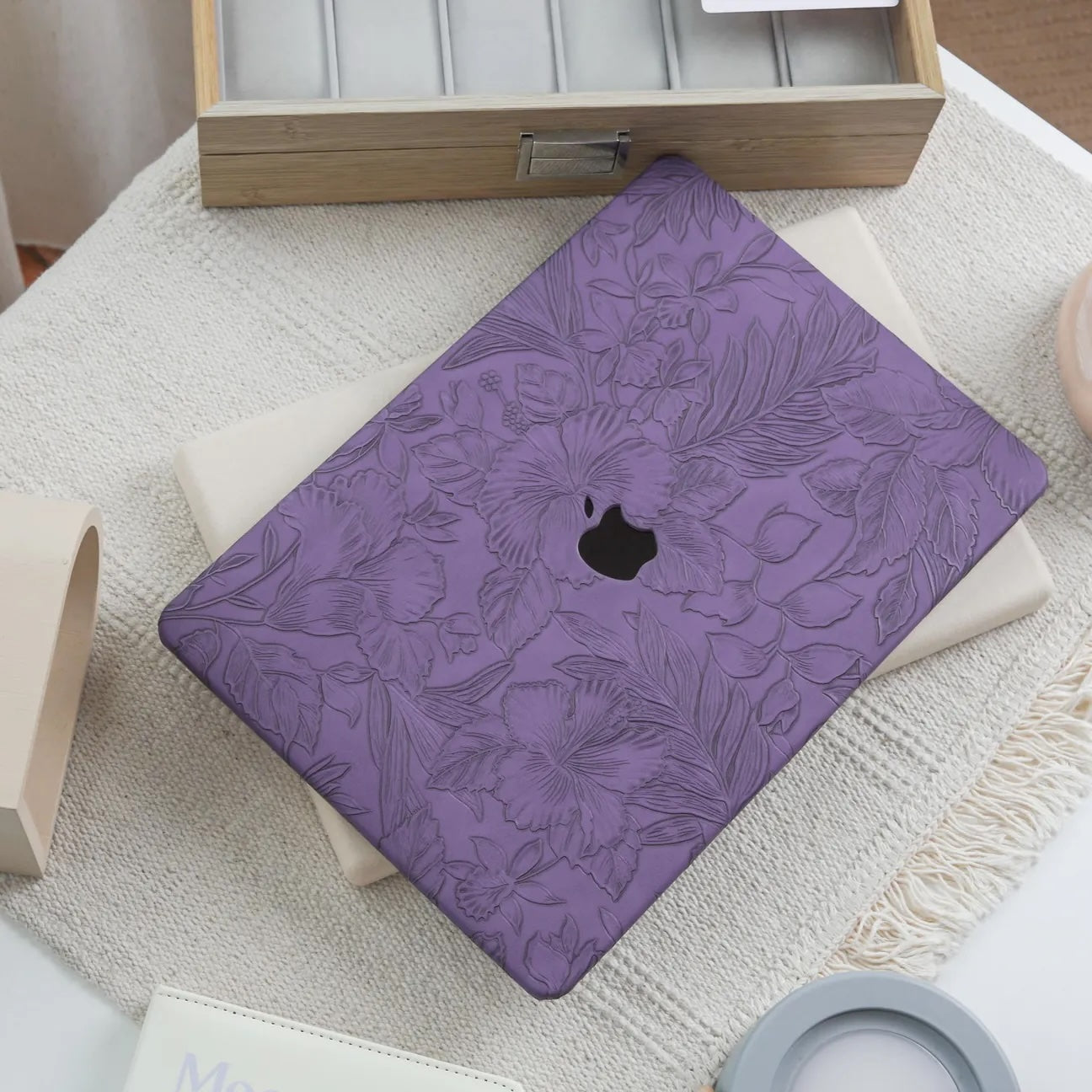 Cool Purple Embossed Floral Leather Macbook Case