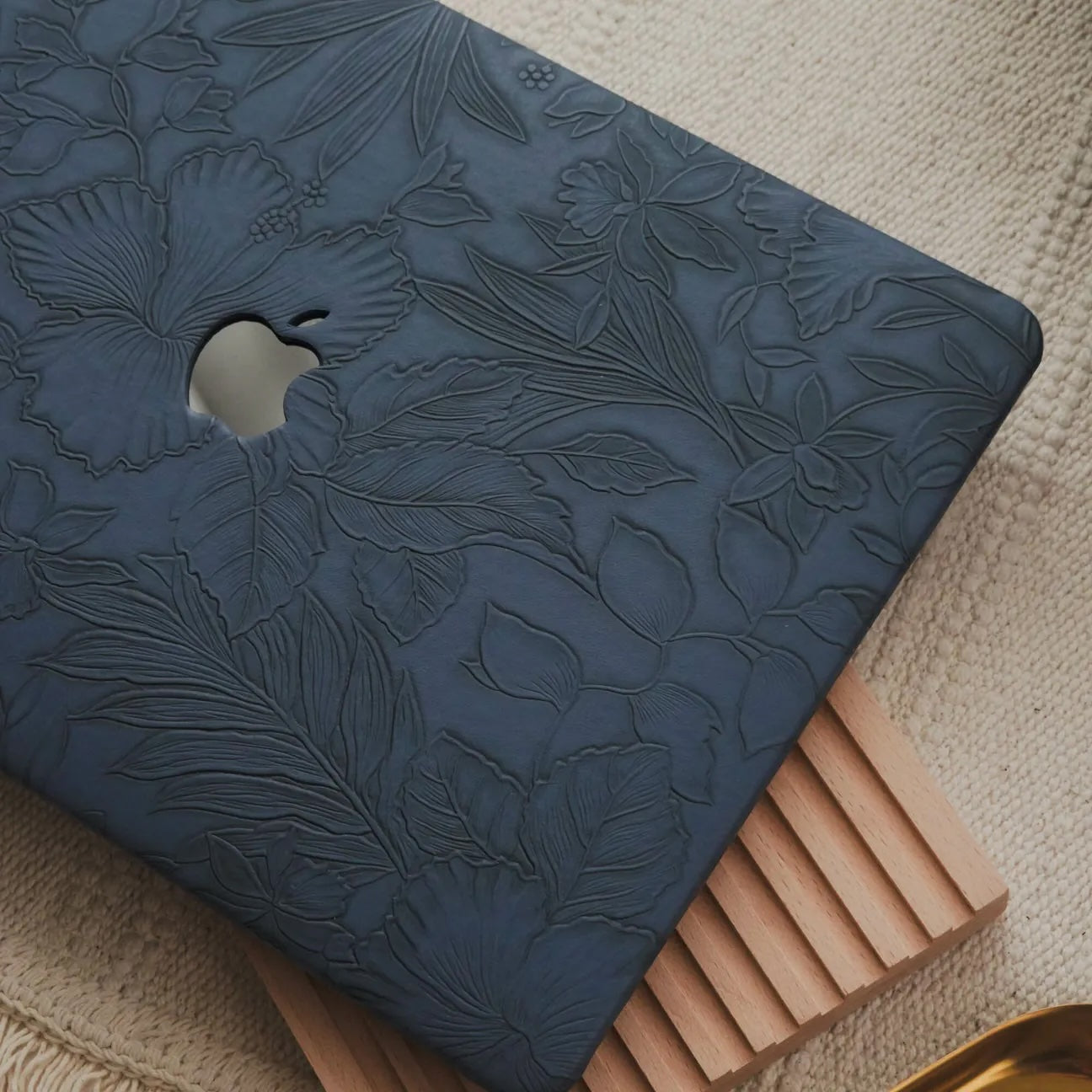 Salvia Blue Embossed Floral Leather Macbook Case