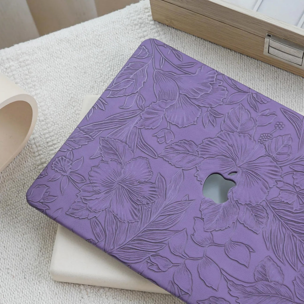 Cool Purple Embossed Floral Leather Macbook Case
