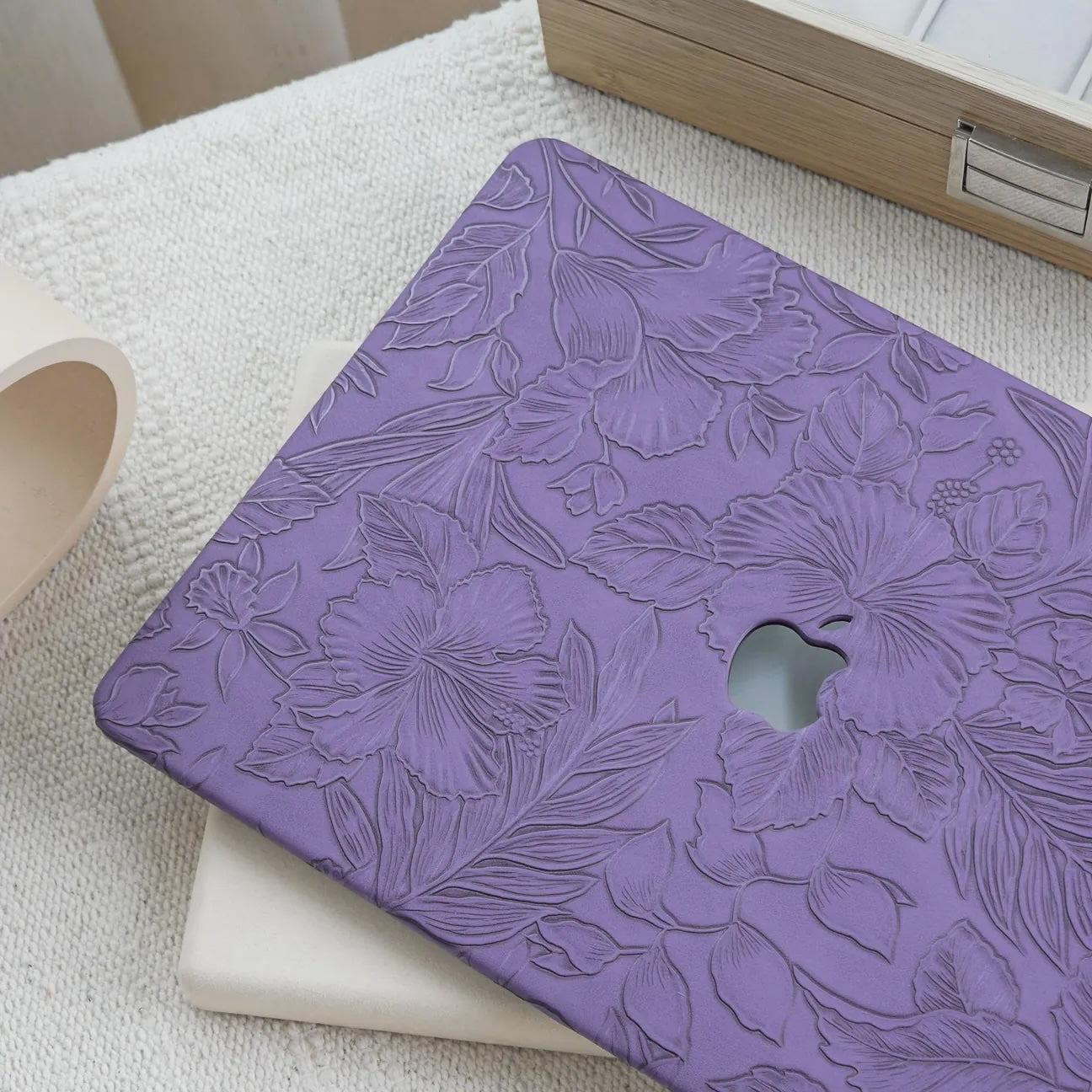 Cool Purple Embossed Floral Leather Macbook Case