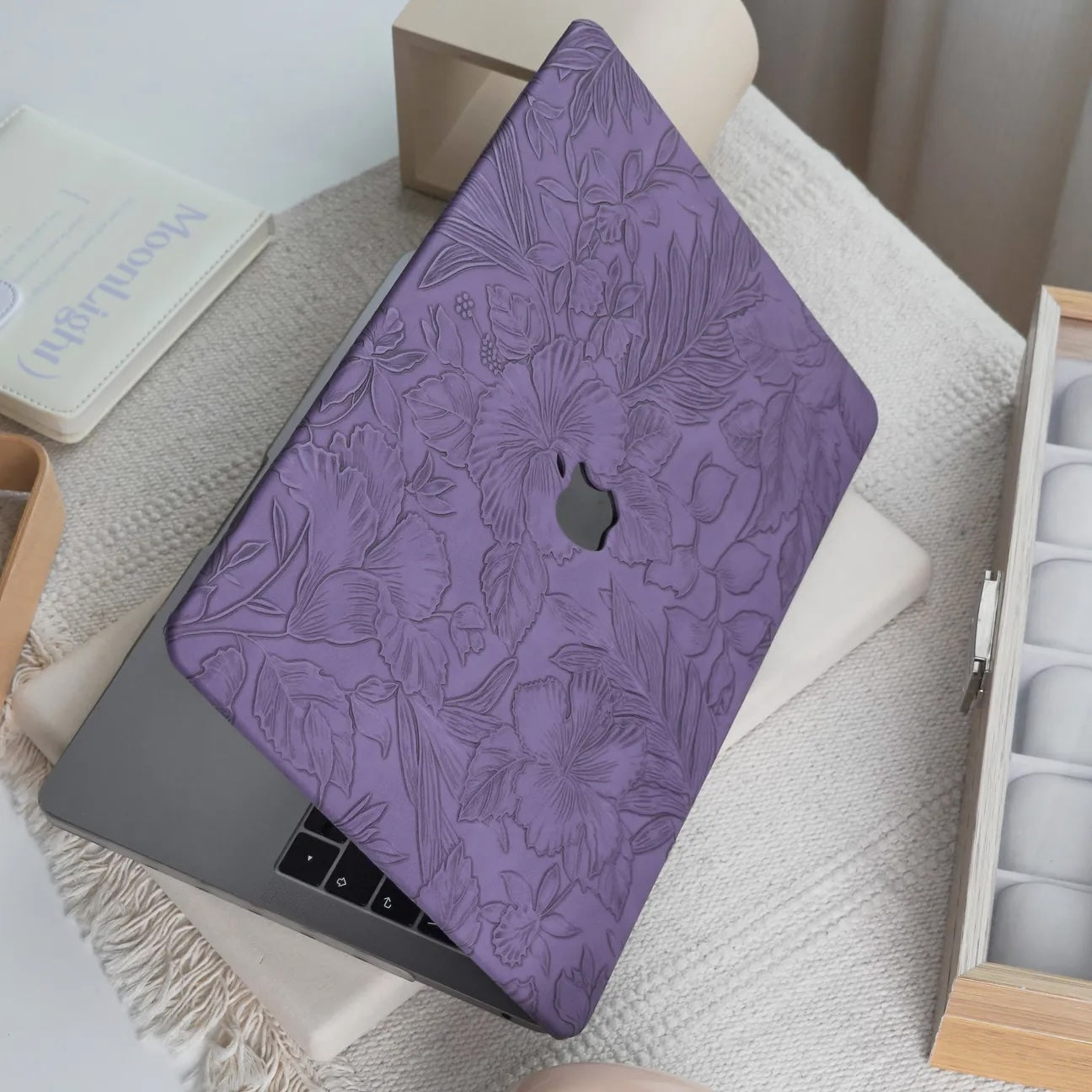Cool Purple Embossed Floral Leather Macbook Case