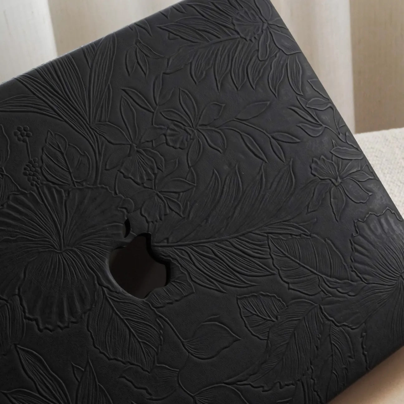 Black Embossed Floral Leather Macbook Case