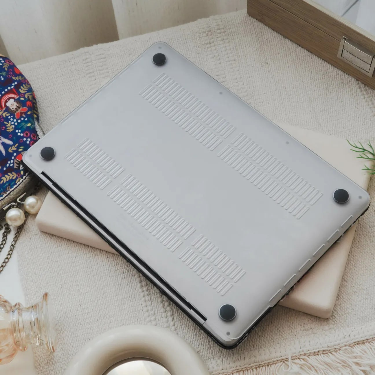 Black Sage Embroidered Leather Macbook Case