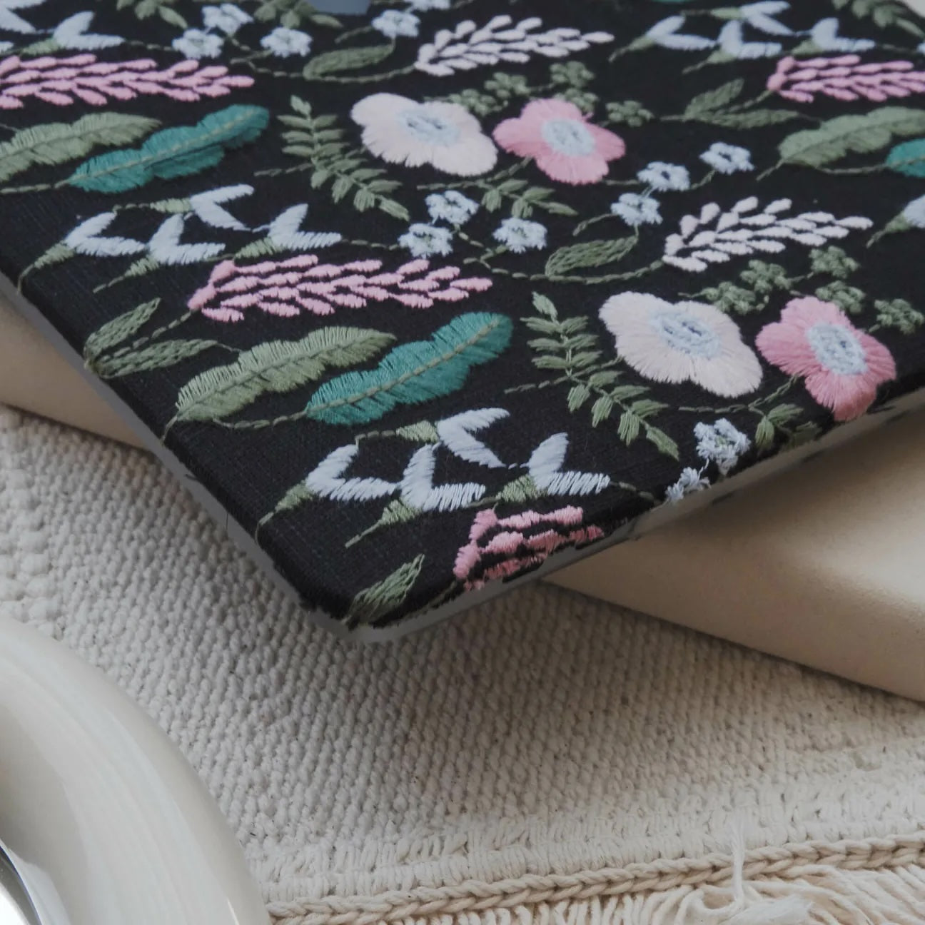 Black Sage Embroidered Leather Macbook Case