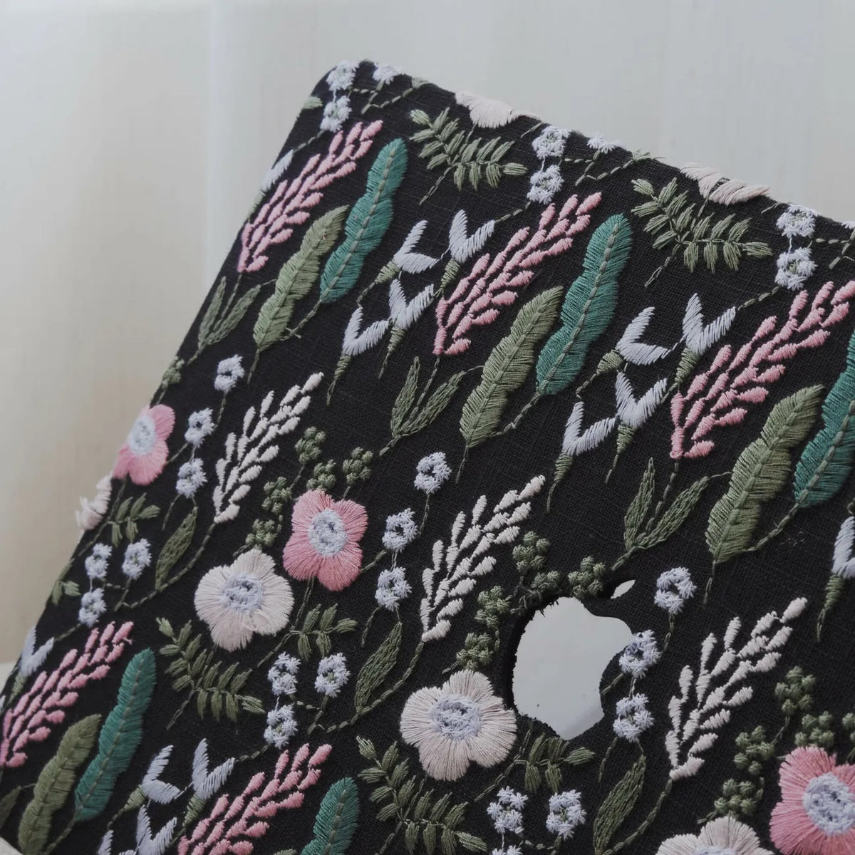 Black Sage Embroidered Leather Macbook Case