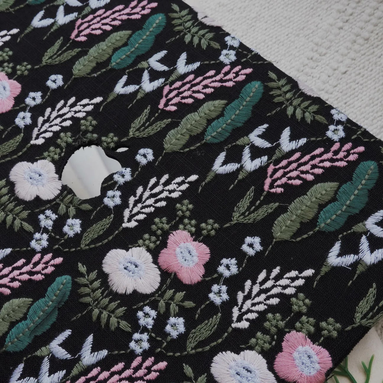 Black Sage Embroidered Leather Macbook Case