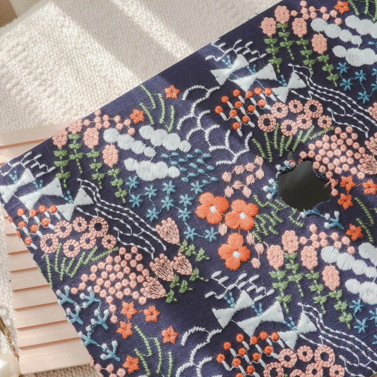 Black Bloom Embroidered Leather Macbook Case