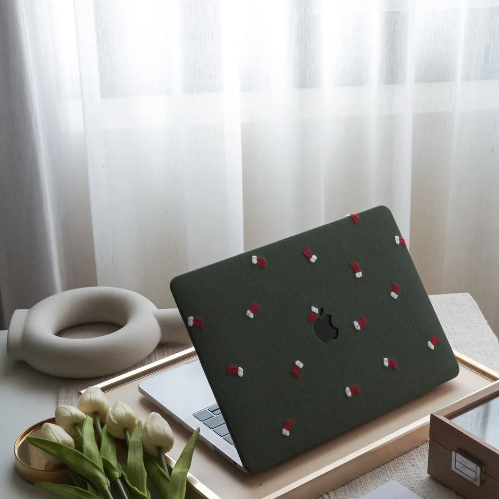 Christmas socks Embroidered Leather Macbook Case
