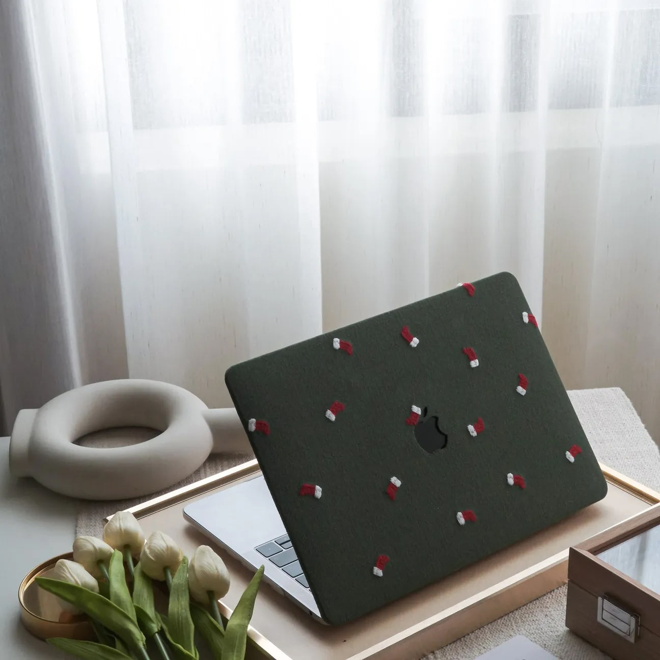 Christmas socks Embroidered Leather Macbook Case